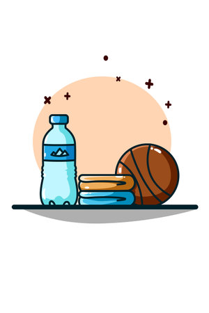 Mineral water, towels and basketballのイラスト素材