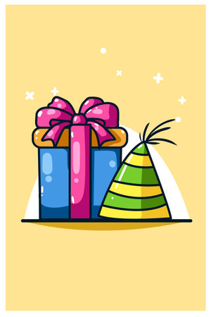 Birthday hat and birthday gift icon illustrationのイラスト素材