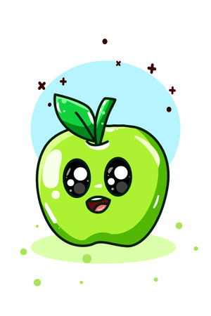 A little cute green apple hand drawingのイラスト素材