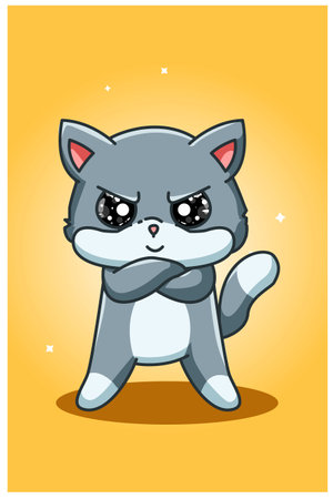 Little angry and cute cat hand drawingのイラスト素材