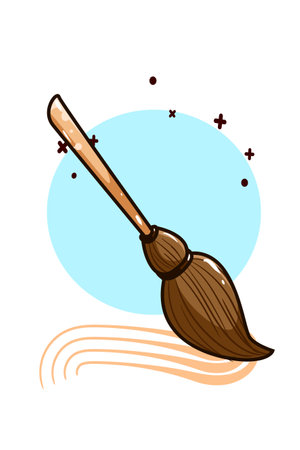 Magic broom illustration hand drawingのイラスト素材