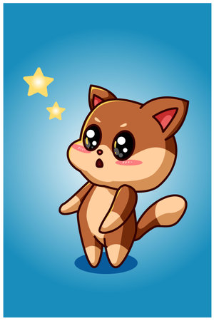 A little cute cat looking at stars hand drawingのイラスト素材