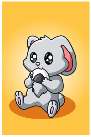 Little rabbit eating a sushi hand drawingのイラスト素材