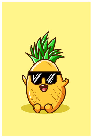 A cute pineapple wearing a sunglasses illustrationのイラスト素材
