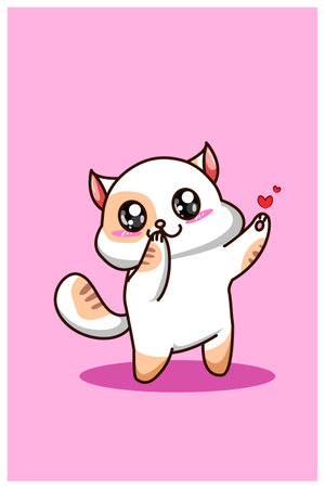 A cute white cat giving a love valentine dayのイラスト素材