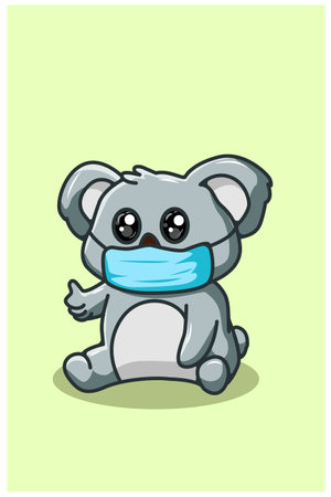 Cute koala wearing mask kawaii cartoon illustrationのイラスト素材