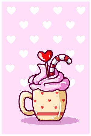 Ice cream on the cup with valentine candy's cartoon illustrationのイラスト素材
