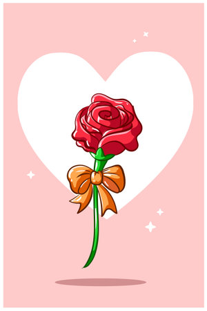Rose with ribbon in valentine, cartoon illustrationのイラスト素材
