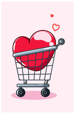 valentine Big heart in trolley cartoon illustrationのイラスト素材
