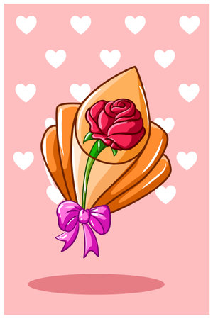 Kawaii rose bouquet, valentine day cartoon illustrationのイラスト素材