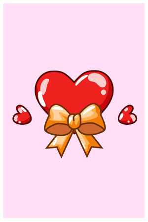 valentine Hearts with ribbon kawaii cartoon illustrationのイラスト素材