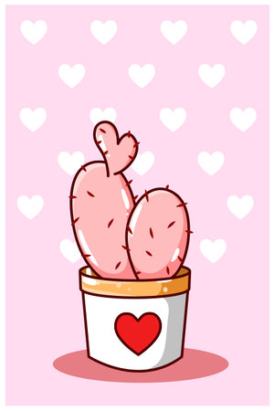 Cactus love valentine cartoon illustrationのイラスト素材
