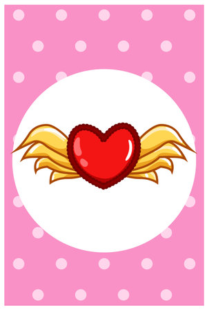 Kawaii heart with wings, valentine day cartoon illustrationのイラスト素材
