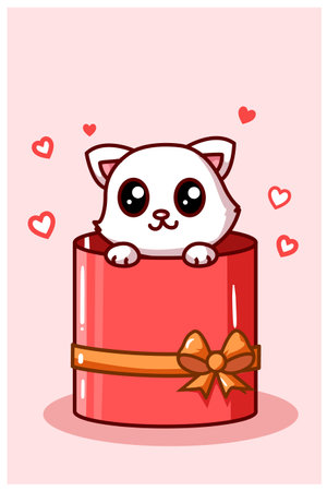 Kawaii cat in the valentine box present cartoon illustrationのイラスト素材
