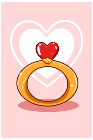 A ring with love diamond valentine cartoon illustrationのイラスト素材
