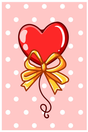 Heart balloon with gold ribbon cartoon illustrationのイラスト素材