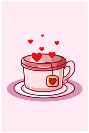 Heart tea cartoon kawaii illustration valentine dayのイラスト素材