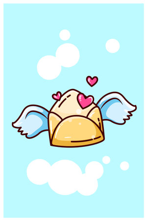 Love envelope flying with wings cartoon illustrationのイラスト素材