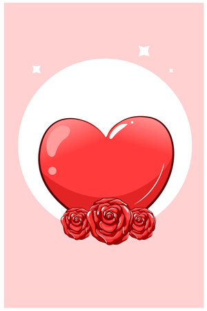 A big heart with roses cartoon illustrationのイラスト素材
