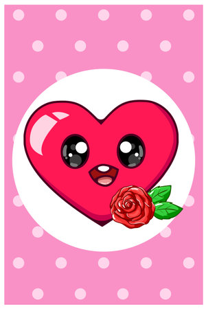 A cute big heart with rose cartoon illustrationのイラスト素材