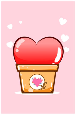 A big hearts in pots cartoon illustrationのイラスト素材