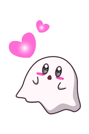 A cute ghost with hearts cartoon illustrationのイラスト素材