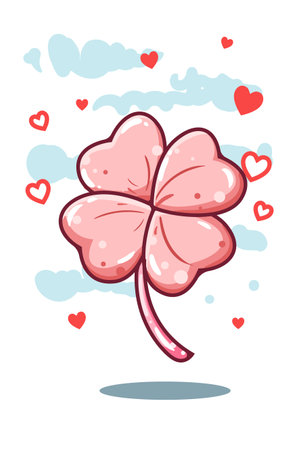 Pink cloverleaf with love cartoon illustrationのイラスト素材
