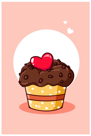 Sweet cookies cupcake with love cartoon illustrationのイラスト素材