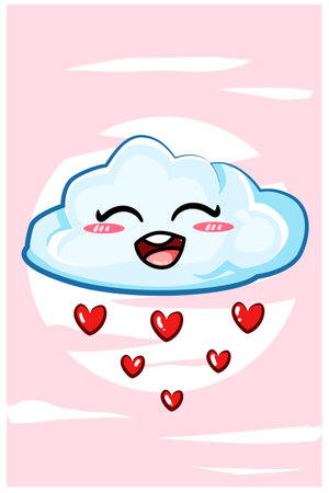 A cute and funny cloud with hearts cartoon illustrationのイラスト素材