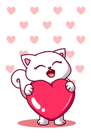 A pretty cat with a big love cartoon illustrationのイラスト素材