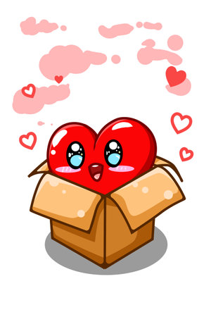 A cute and funny big heart on the box cartoon illustrationのイラスト素材