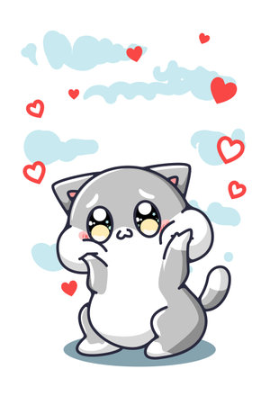 A cute and happy cat with hearts cartoon illustrationのイラスト素材