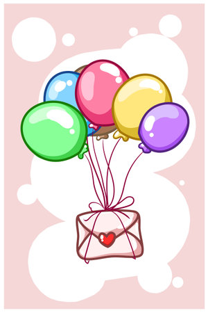 A love letter with balloons cartoon illustrationのイラスト素材