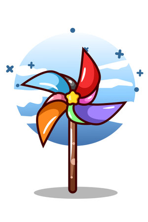 A colorful windmill toy cartoon illustrationのイラスト素材