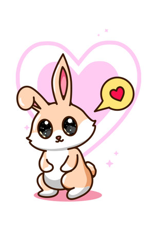 Cute and pretty rabbit with heart notification cartoon illustrationのイラスト素材