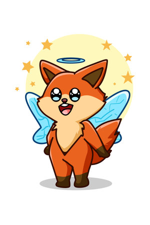 A beautiful and happy fairy fox cartoon illustrationのイラスト素材