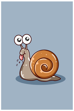 A cute and happy snail cartoon illustrationのイラスト素材