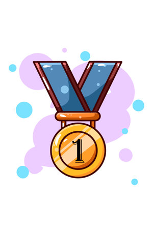 Gold medal for the first winner cartoon illustrationのイラスト素材