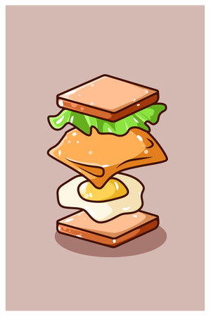 Flying sandwich bread ingredients cartoon illustrationのイラスト素材