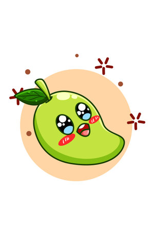 A cute and happy mango cartoon illustrationのイラスト素材