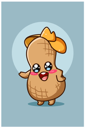 A cute and pretty peanut cartoon illustrationのイラスト素材
