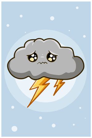Cute and sad cloudy sky cartoon illustrationのイラスト素材