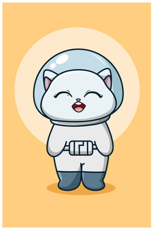 Cute and happy cat astronaut cartoon illustrationのイラスト素材