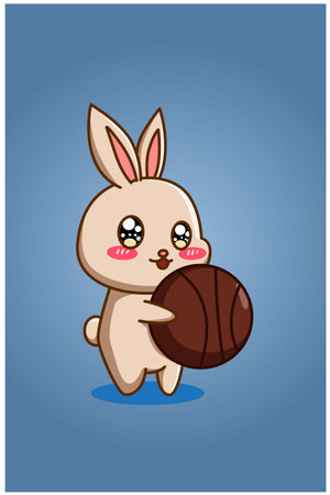 A cute and funny rabbit with basketball animal cartoon illustrationのイラスト素材