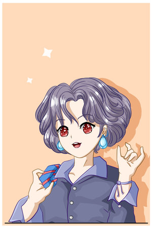 Cute and beautiful girl with purple short hair design character cartoon illustrationのイラスト素材