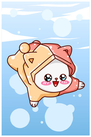Cute and happy cat animal cartoon illustrationのイラスト素材