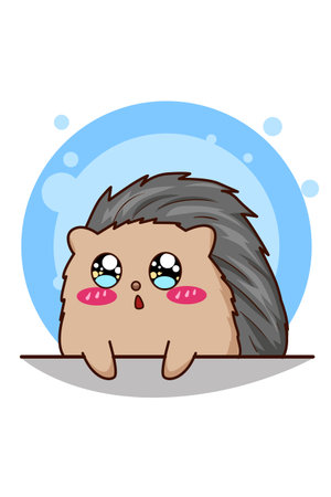 Cute and happy little porcupine cartoon illustrationのイラスト素材