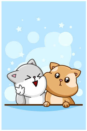 Cute and happy brother cat animal cartoon illustrationのイラスト素材