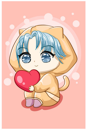 Cute and cool little boy with love design character cartoon illustrationのイラスト素材