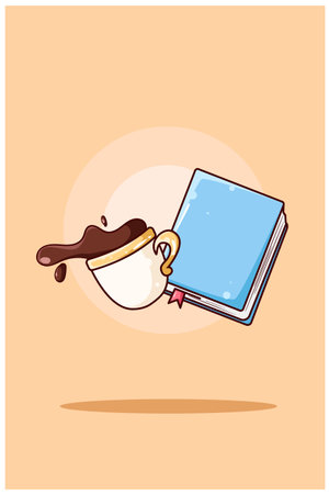 Icon book and sweet coffee cartoon illustrationのイラスト素材